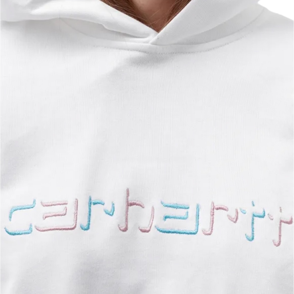 NEW CARHARTT Hoodie Sweatshirt White Pastel Logo Women’s Size Small FAST SHIP - Picture 2 of 9